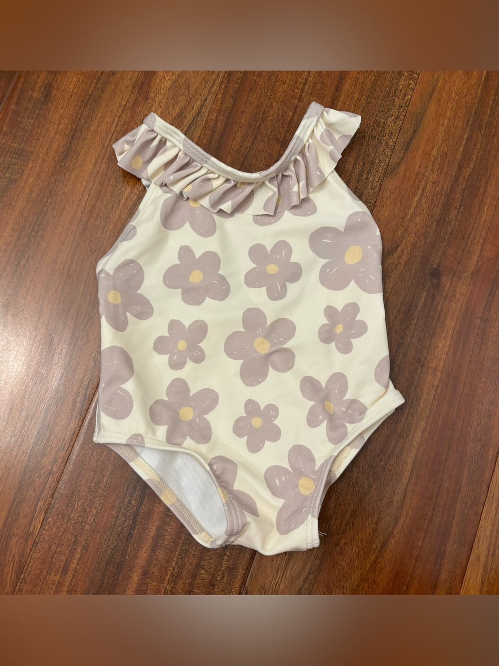 Rylee+Cru beige/cream w/ light purple flowers one piece bathing suit